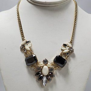 Bijou drive Black, pearl, rhinestone gold chain statement necklace